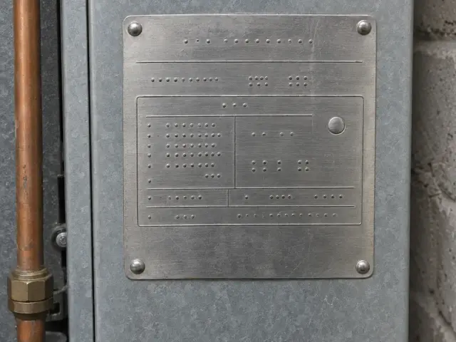 The data plate on the cabinet of a gas furnace