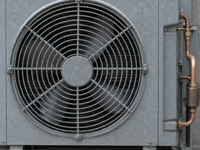An outdoor heat pump unit with frost across its coil